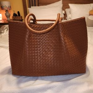 Lulu Dharma Cognac Woven Vegan Leather Tote Bag